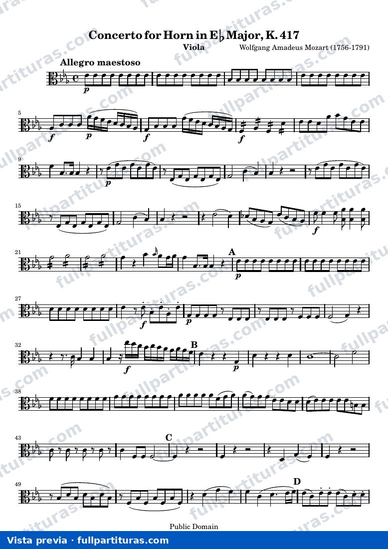 Mozart Horn Concerto No. 2 — Viola — vista previa