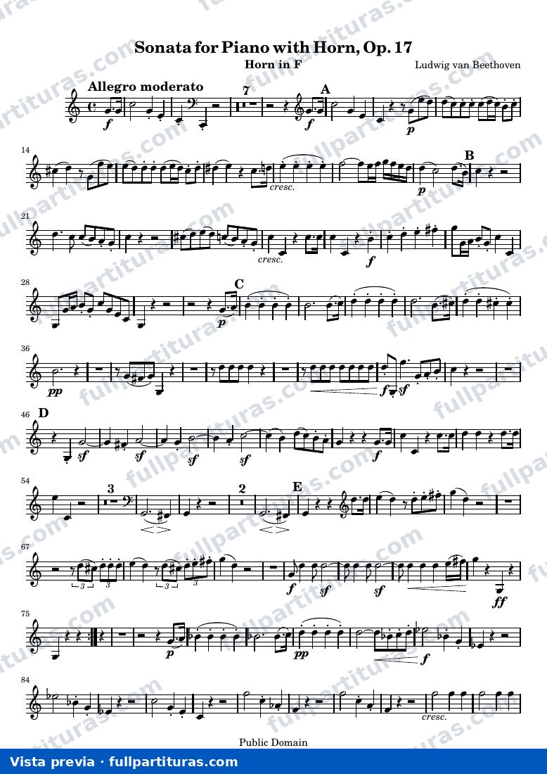 Sonata for Piano with Horn, Op. 17 — Horn — anteprima