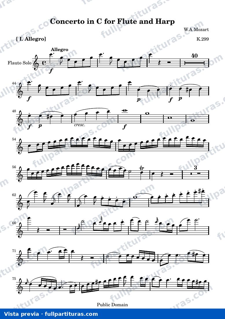 Concerto in C for Flute and Harp — Flauto allegro — vista previa