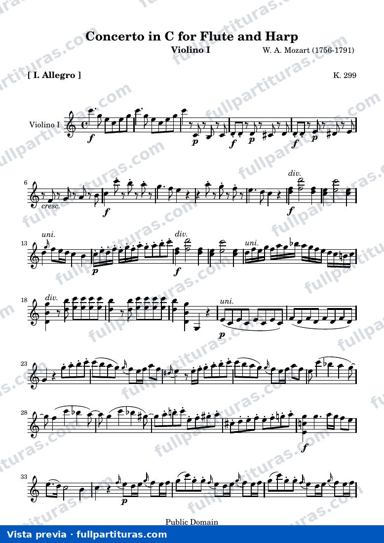 Concerto in C for Flute and Harp — ViolinoI — vista previa