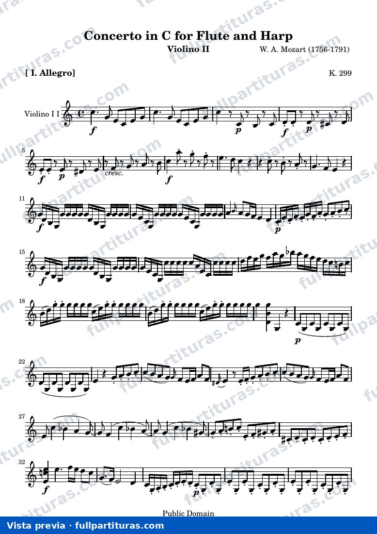 Concerto in C for Flute and Harp — ViolinoII — vista previa