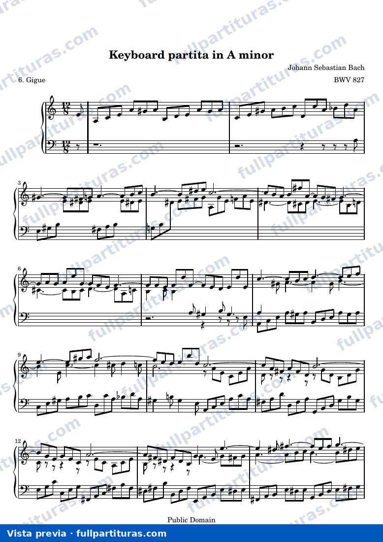 Keyboard partita in A minor — BWV 827 6 — aperçu