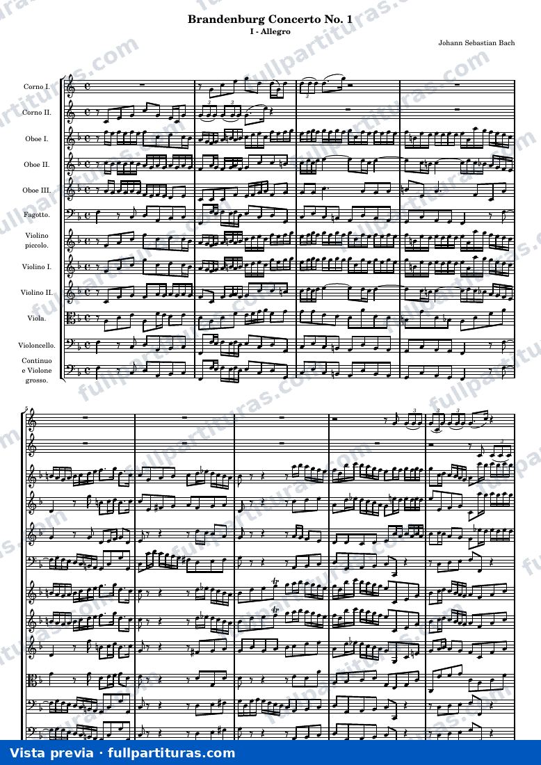 Brandenburg Concerto No. 1 (First Movement - Allegro) — Score — preview