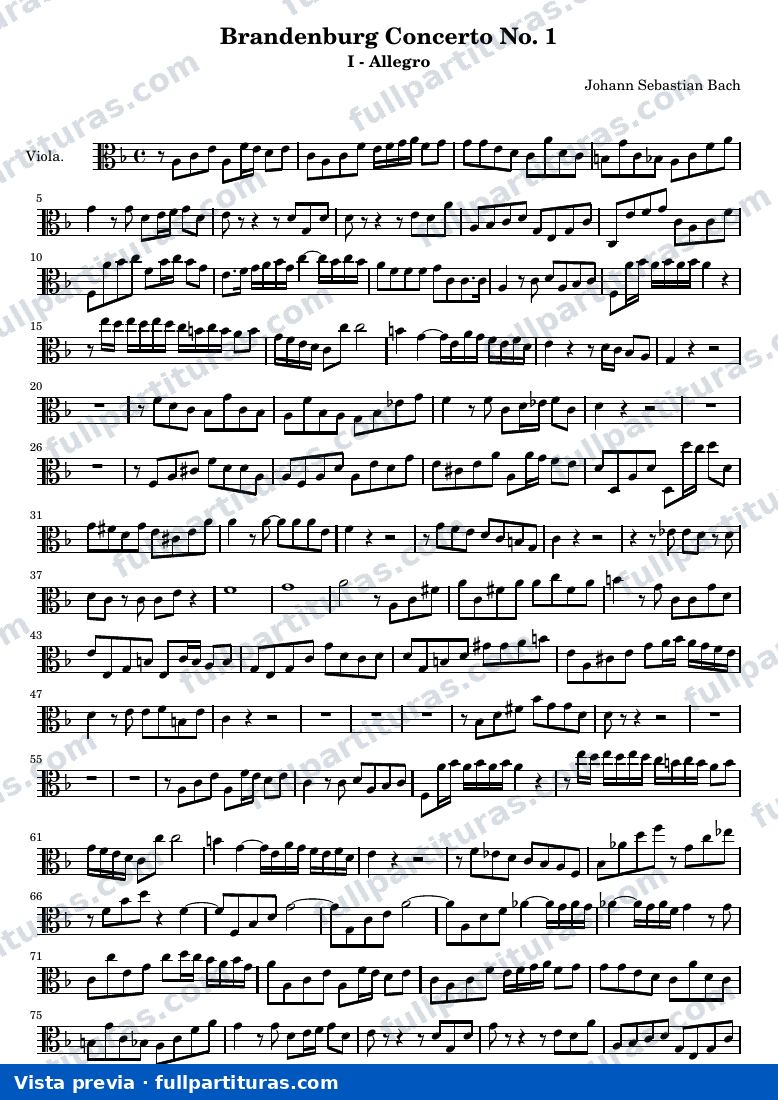 Brandenburg Concerto No. 1 (First Movement - Allegro) — Viola — preview