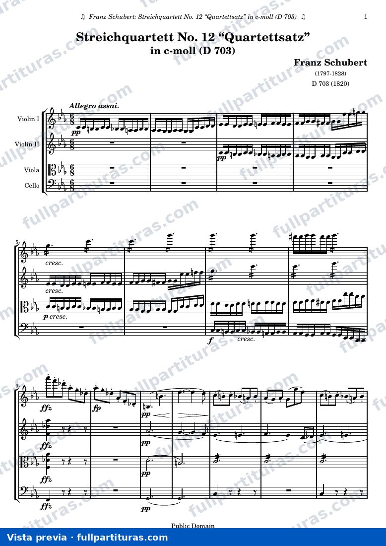 Streichquartett No. 12 “Quartettsatz” in c-moll — aperçu