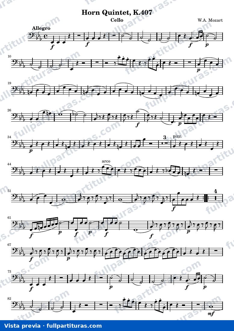 Horn Quintet, K.407 — Cello — anteprima