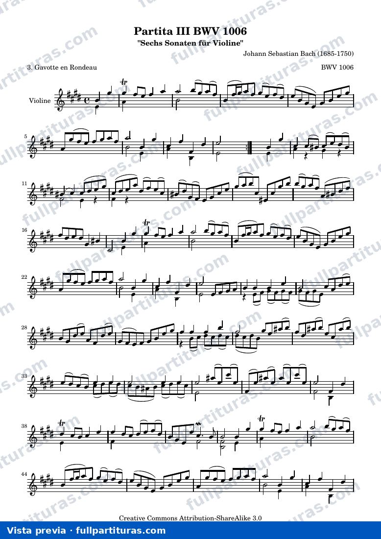 BWV 1006 - Gavotte en Rondeau — aperçu