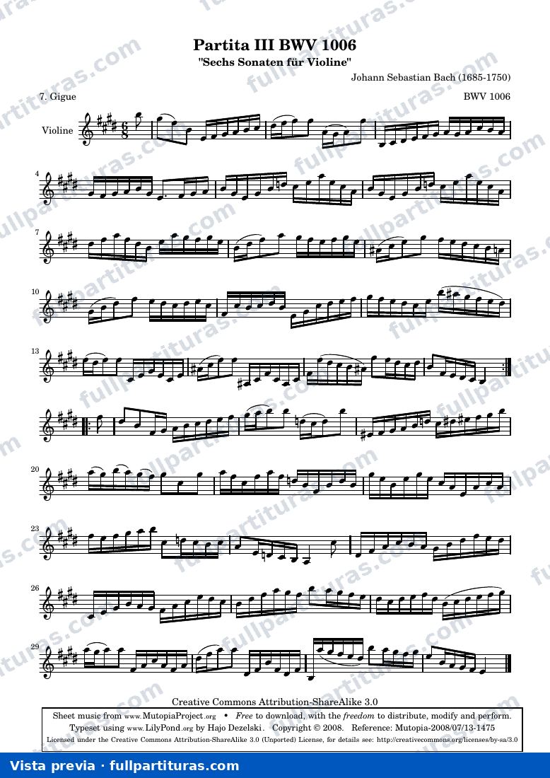 BWV 1006 - Gigue — vista previa