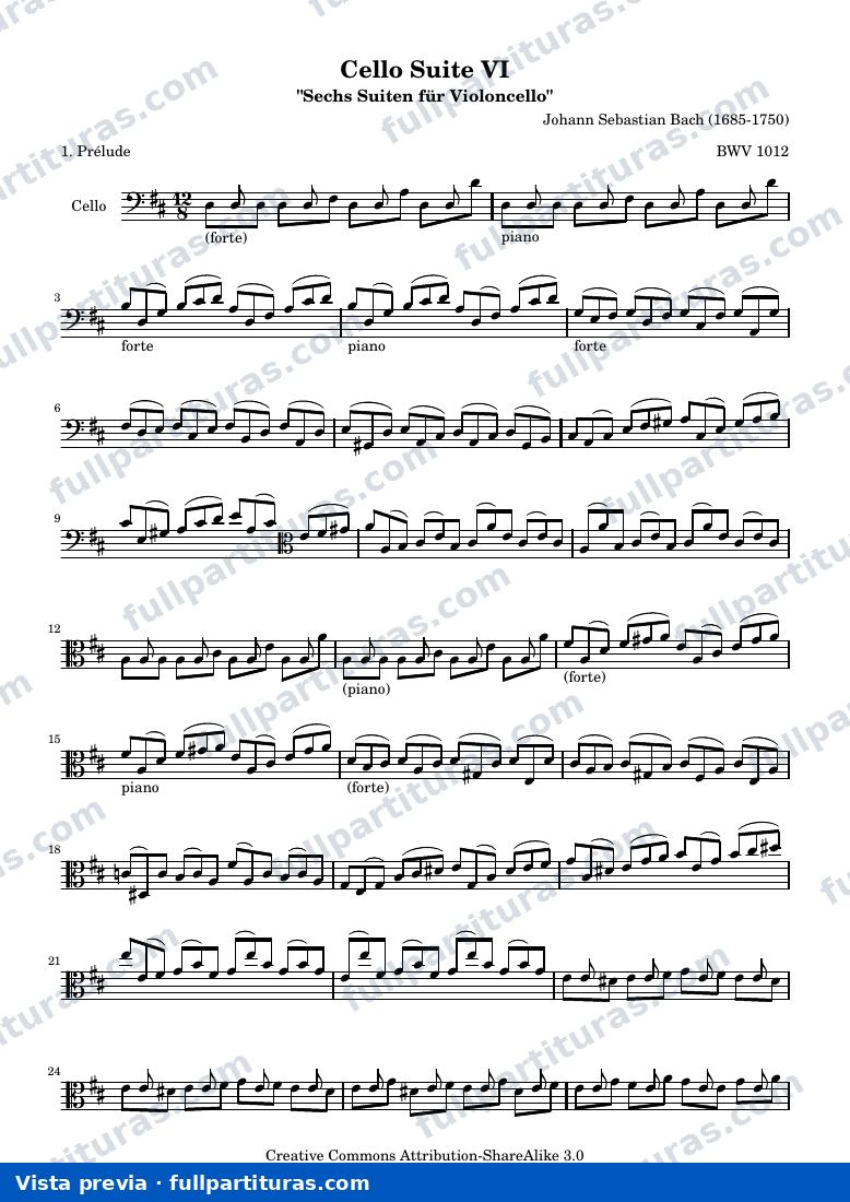 Cello Suite VI - BWV 1012 - Prélude — vista previa