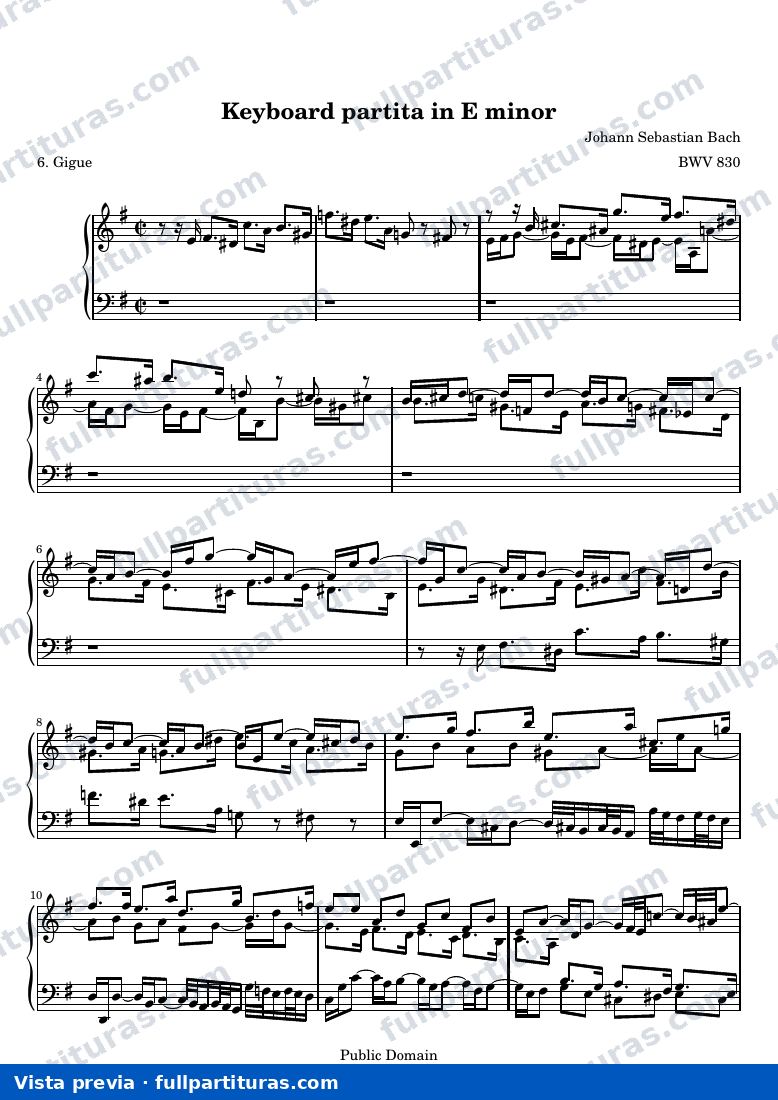 Keyboard partita in E minor — BWV 830 6 — aperçu