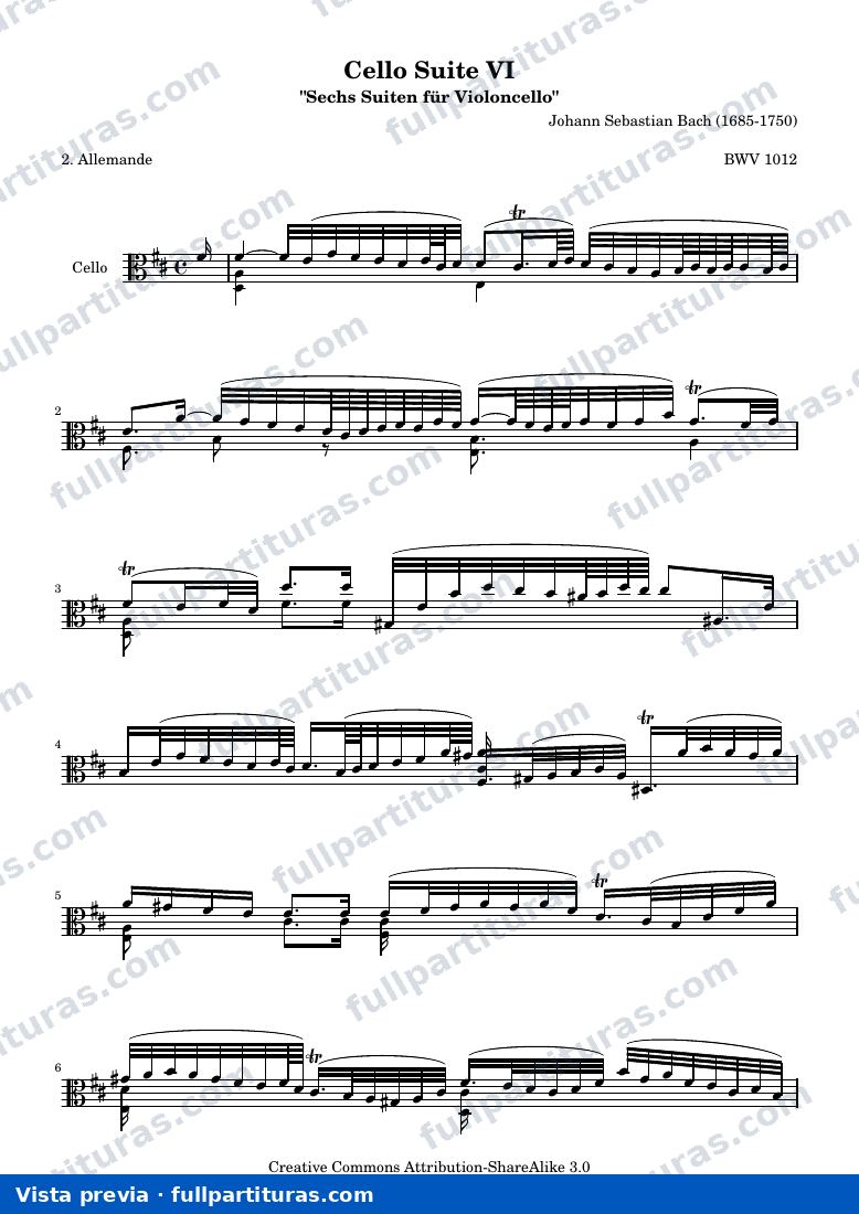 Cello Suite VI - BWV 1012 - Allemande — aperçu