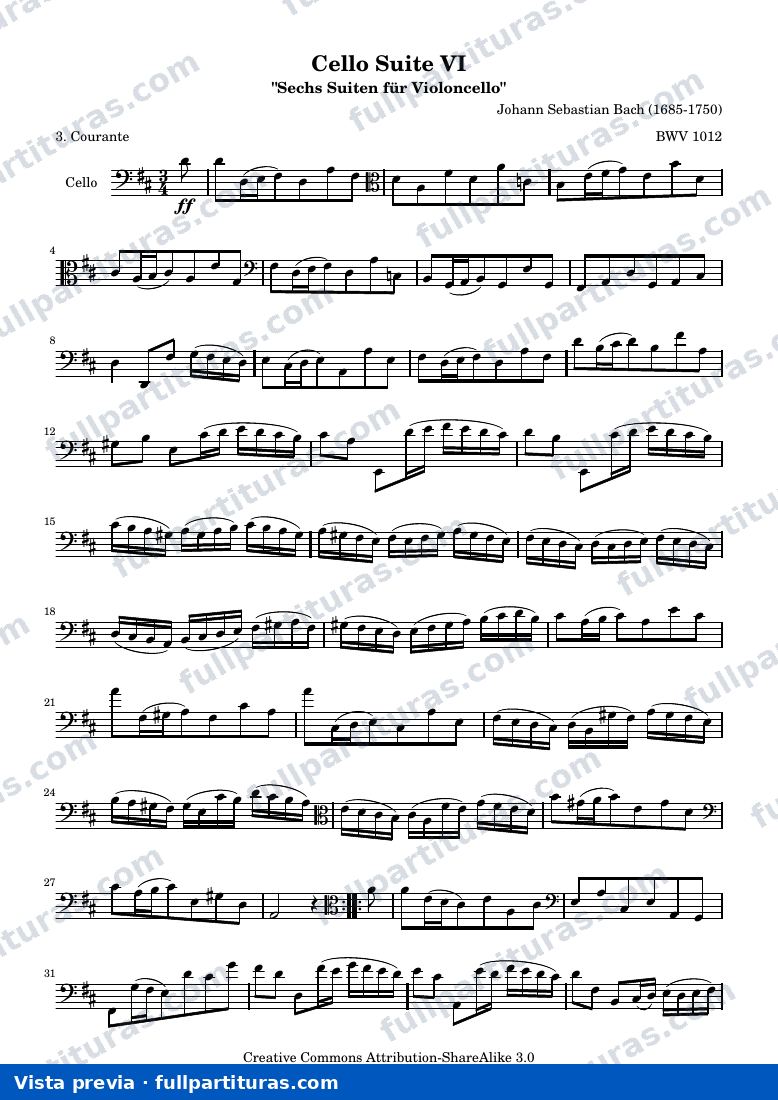 Cello Suite VI - BWV 1012 - Courante — aperçu