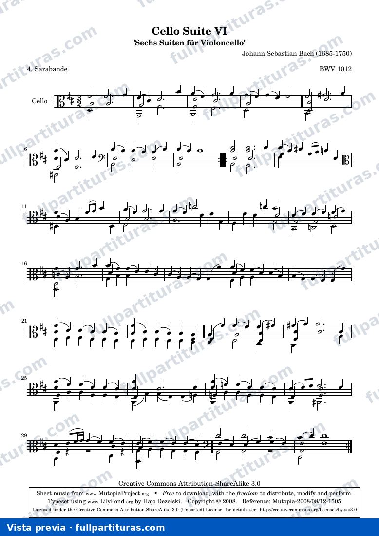 Cello Suite VI - BWV 1012 - Sarabande — aperçu