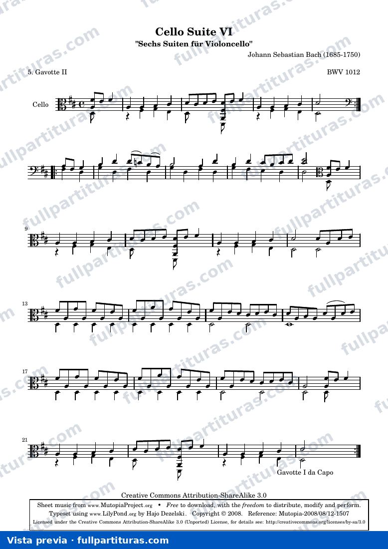 Cello Suite VI - BWV 1012 - Gavotte II — предварительный просмотр