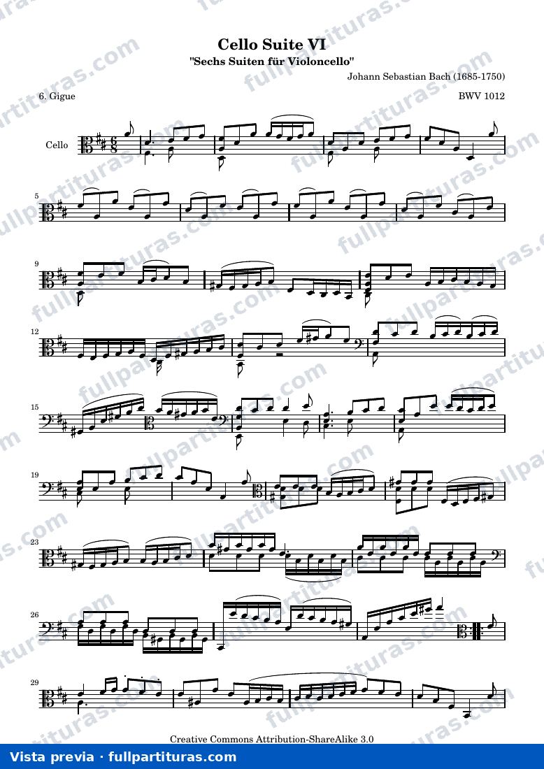 Cello Suite VI - BWV 1012 - Gigue — vista previa