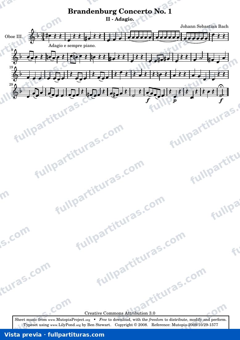 Brandenburg Concerto No. 1 (Second Movement - Adagio) — Oboethree — anteprima