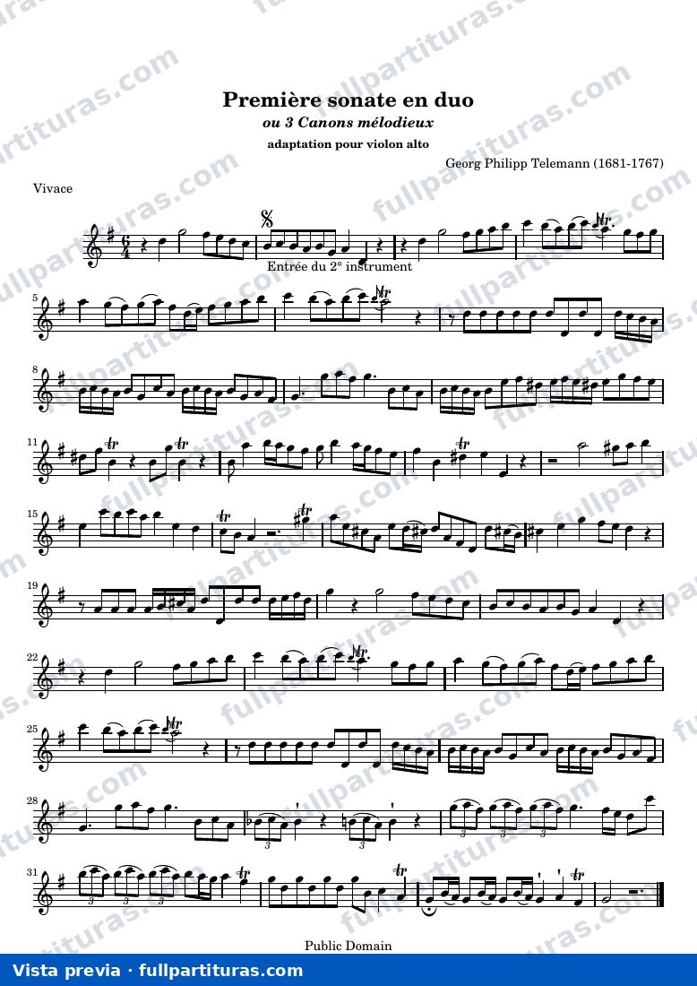 Première sonate en duo — TelemannGP canons sonate1 treble — anteprima