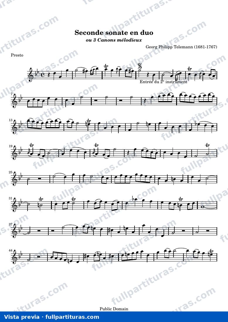 Seconde sonate en duo — TelemannGP canons sonate2 treble — aperçu
