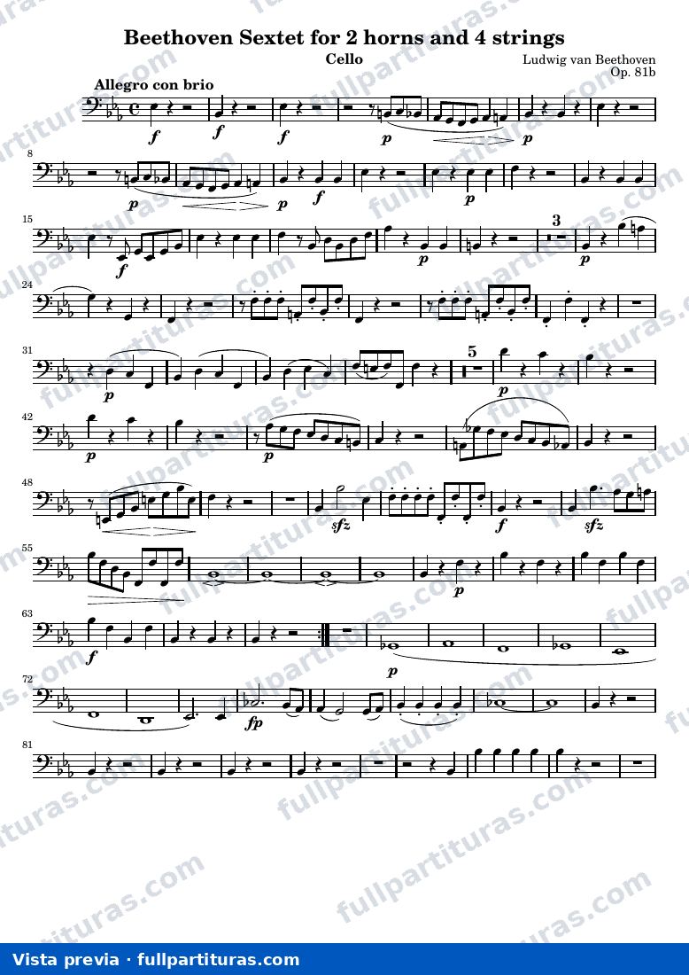 Sextet for 2 horns and 4 strings — Cello — aperçu