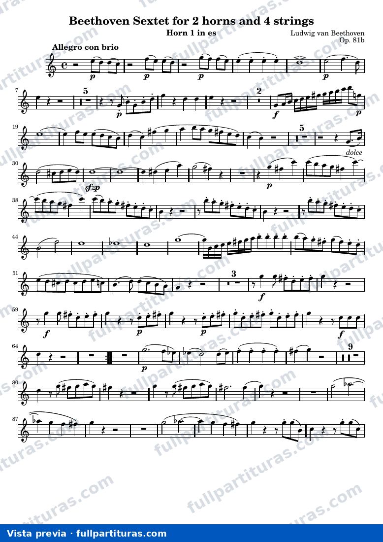 Sextet for 2 horns and 4 strings — Horn1 — aperçu