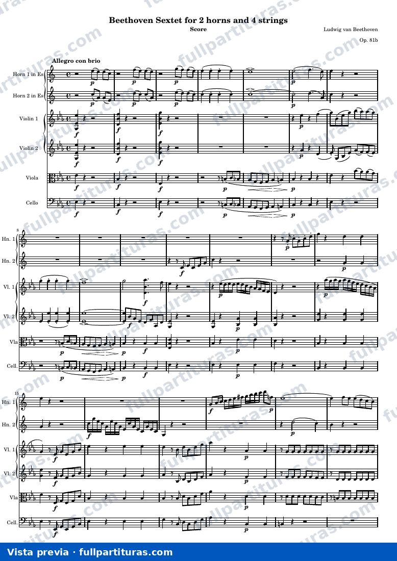 Sextet for 2 horns and 4 strings — Score — anteprima