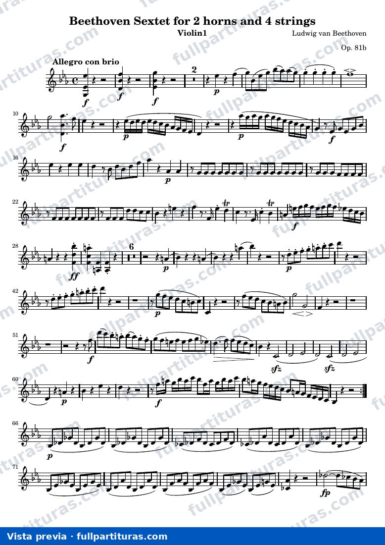 Sextet for 2 horns and 4 strings — Violin1 — Vorschau