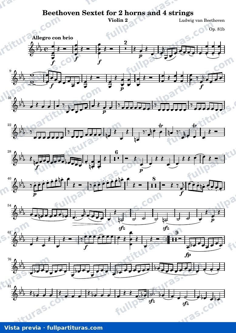 Sextet for 2 horns and 4 strings — Violin2 — anteprima