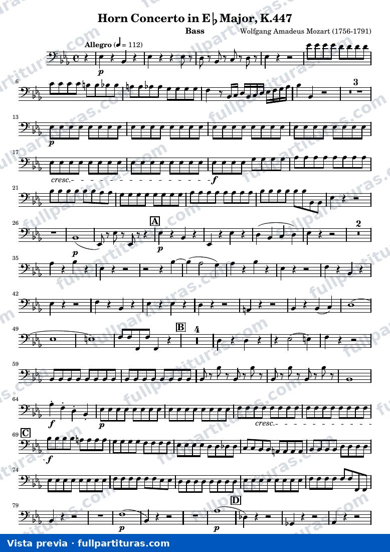 Mozart Horn Concerto No.3 — Bass — vista previa