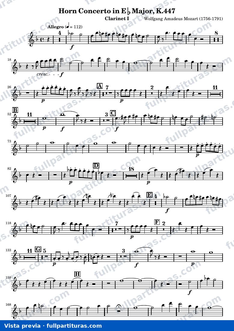 Mozart Horn Concerto No.3 — Clarinet1 — vista previa