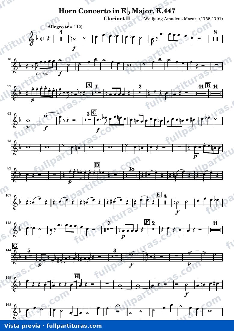 Mozart Horn Concerto No.3 — Clarinet2 — vista previa