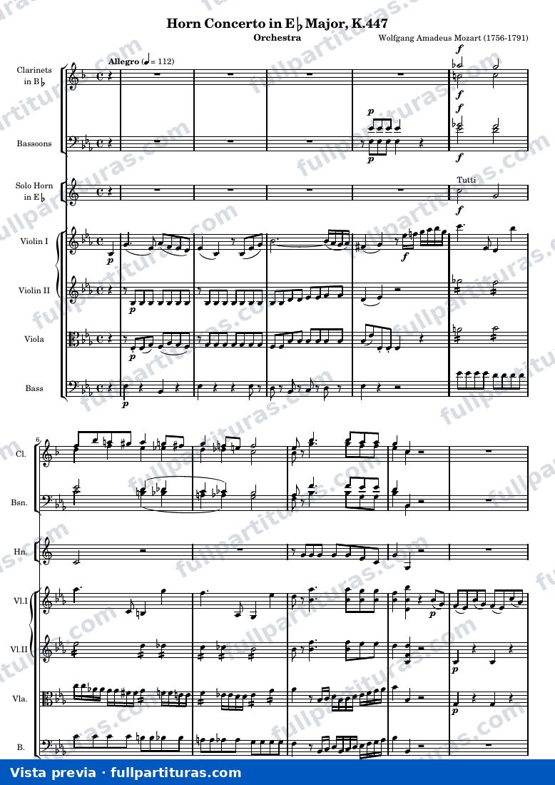 Mozart Horn Concerto No.3 — Score — vista previa