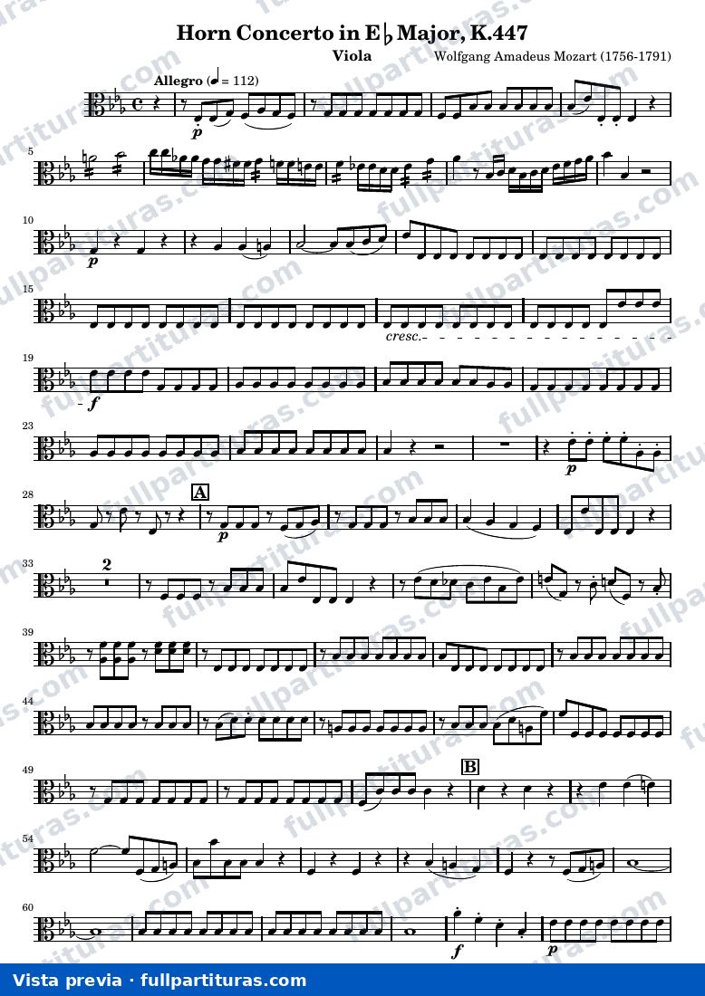 Mozart Horn Concerto No.3 — Viola — vista previa