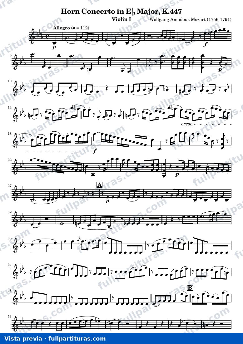 Mozart Horn Concerto No.3 — Violin1 — vista previa