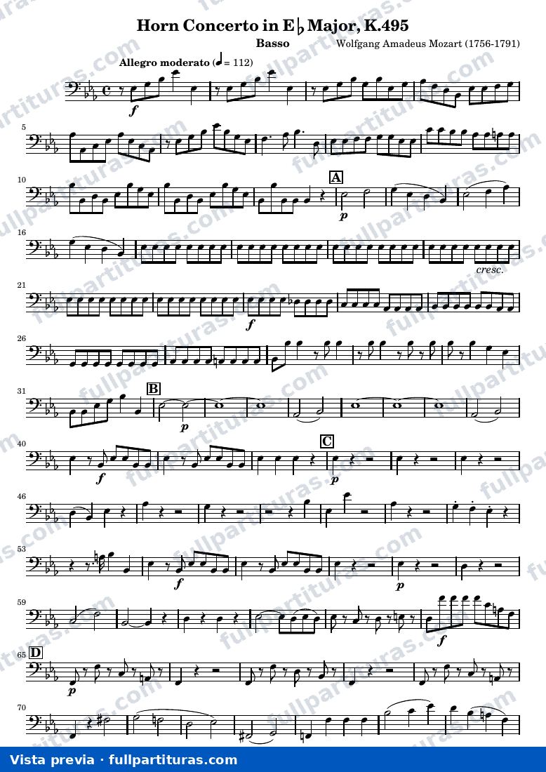 Mozart Horn Concerto No.4 — Bass — vista previa