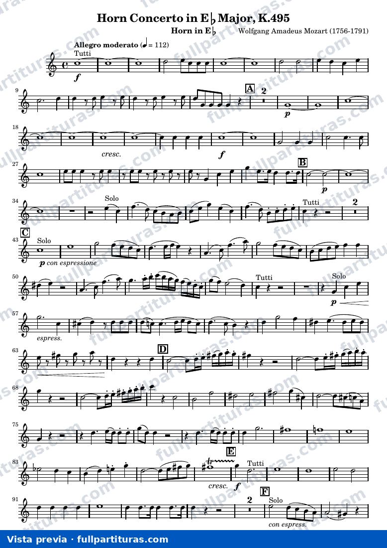 Mozart Horn Concerto No.4 — Horn — vista previa