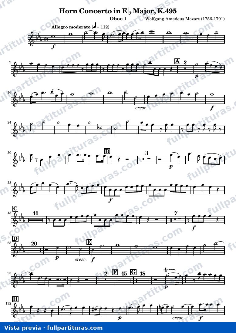 Mozart Horn Concerto No.4 — Oboe1 — vista previa