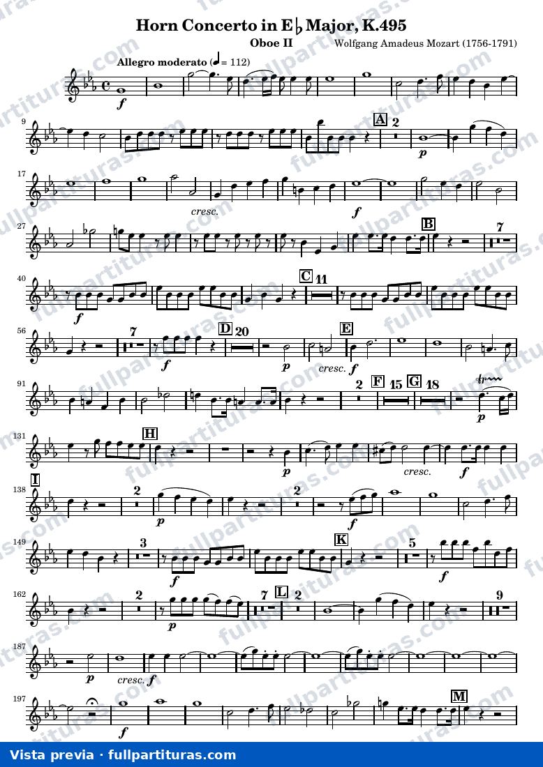 Mozart Horn Concerto No.4 — Oboe2 — vista previa