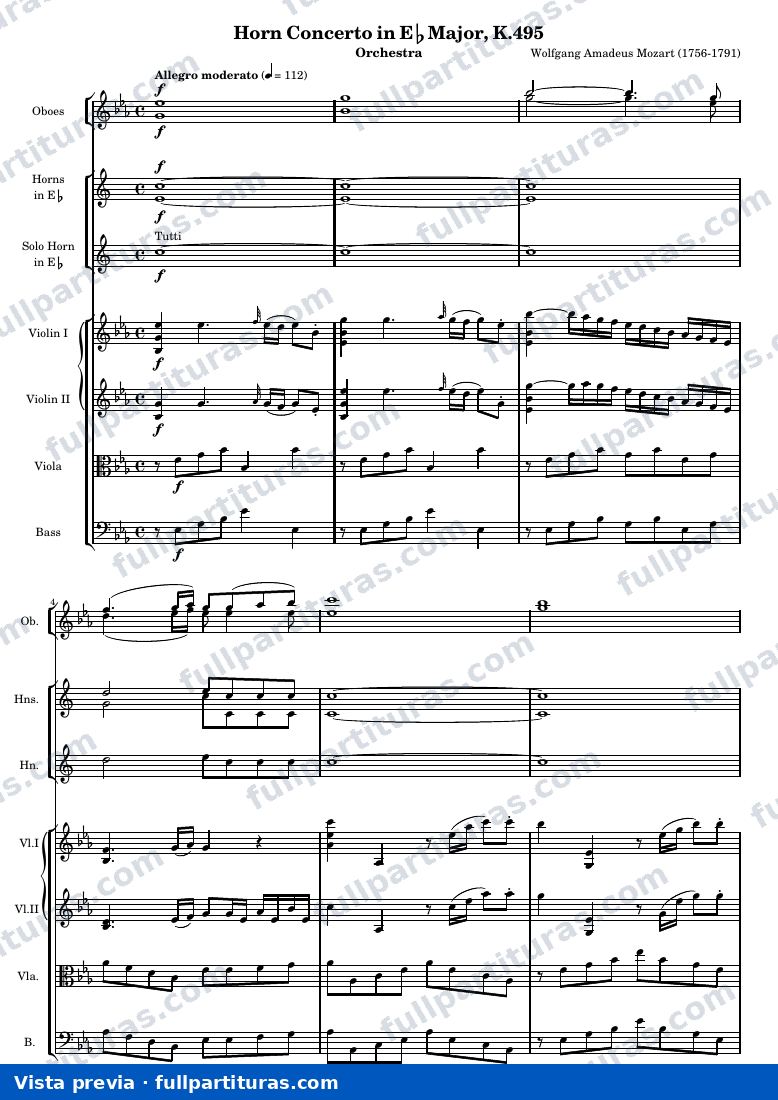 Mozart Horn Concerto No.4 — Score — vista previa