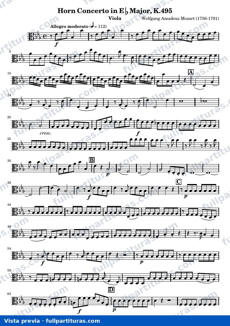 Mozart Horn Concerto No.4 — Viola — vista previa
