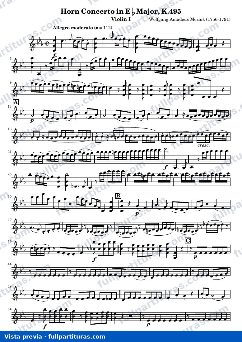 Mozart Horn Concerto No.4 — Violin1 — vista previa