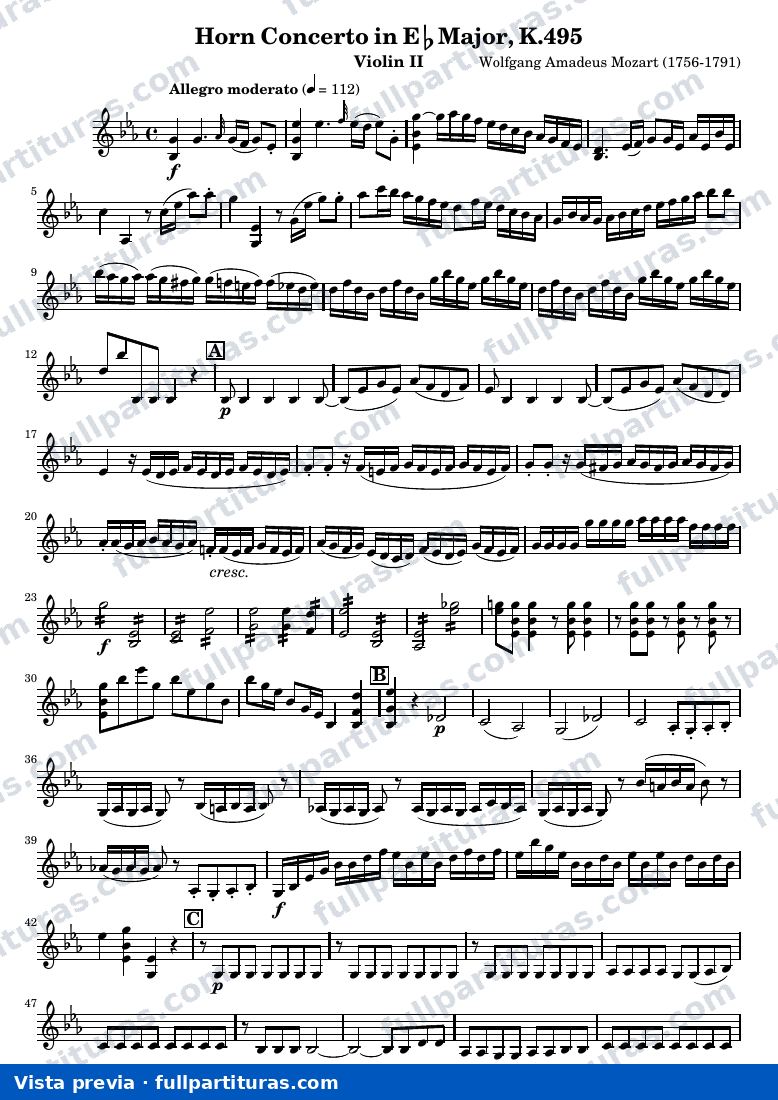 Mozart Horn Concerto No.4 — Violin2 — vista previa