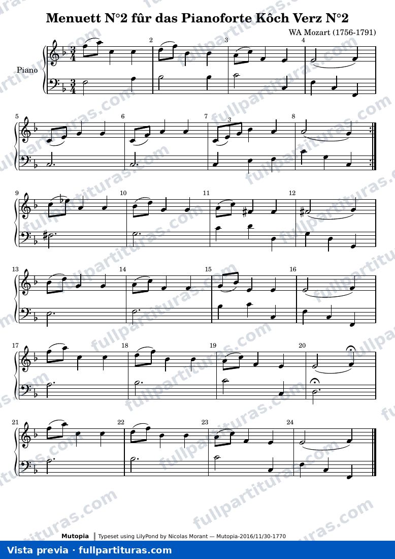 Menuett N°2 fûr das Pianoforte Kôch Verz N°2 — vista previa