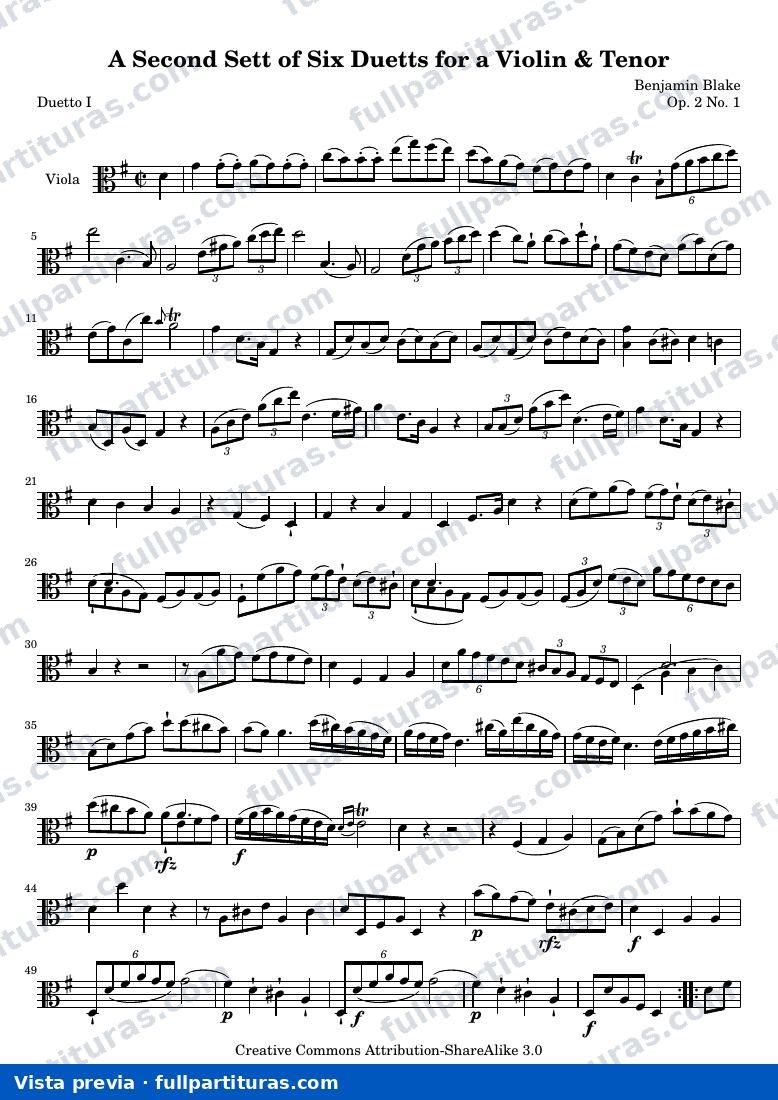 A Second Sett of Six Duetts for a Violin & Tenor: No. 1 — Bb 2 1 vla — preview