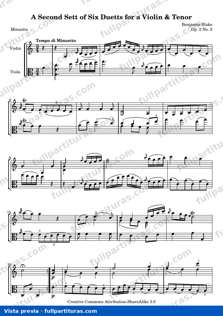 A Second Sett of Six Duetts for a Violin & Tenor: No. 2 — Bb 2 2 score — preview