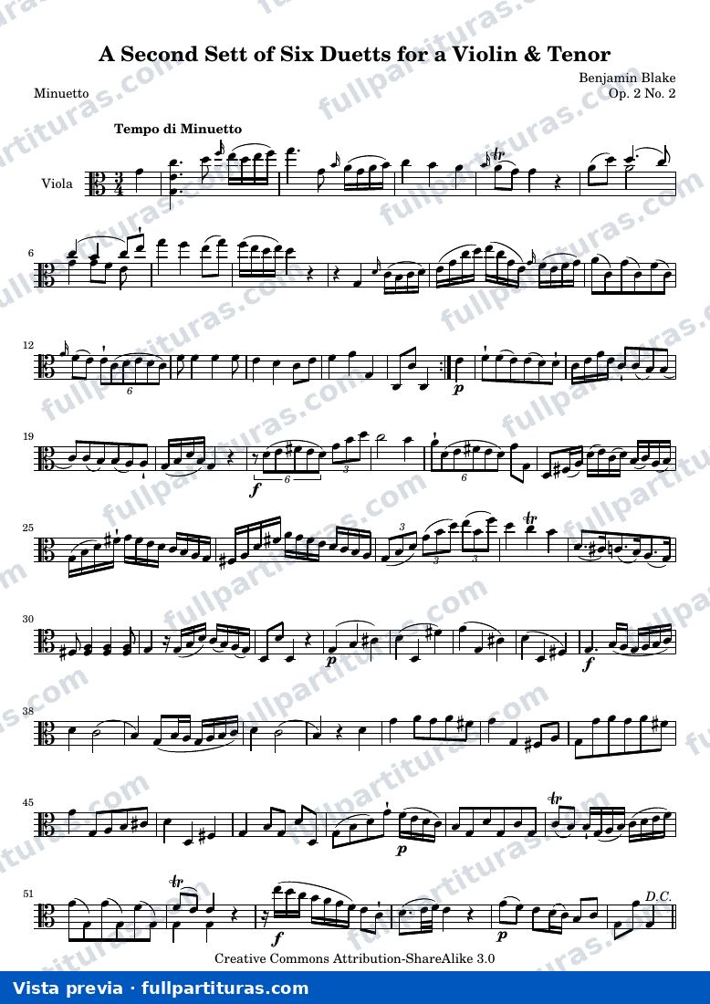 A Second Sett of Six Duetts for a Violin & Tenor: No. 2 — Bb 2 2 vla — предварительный просмотр