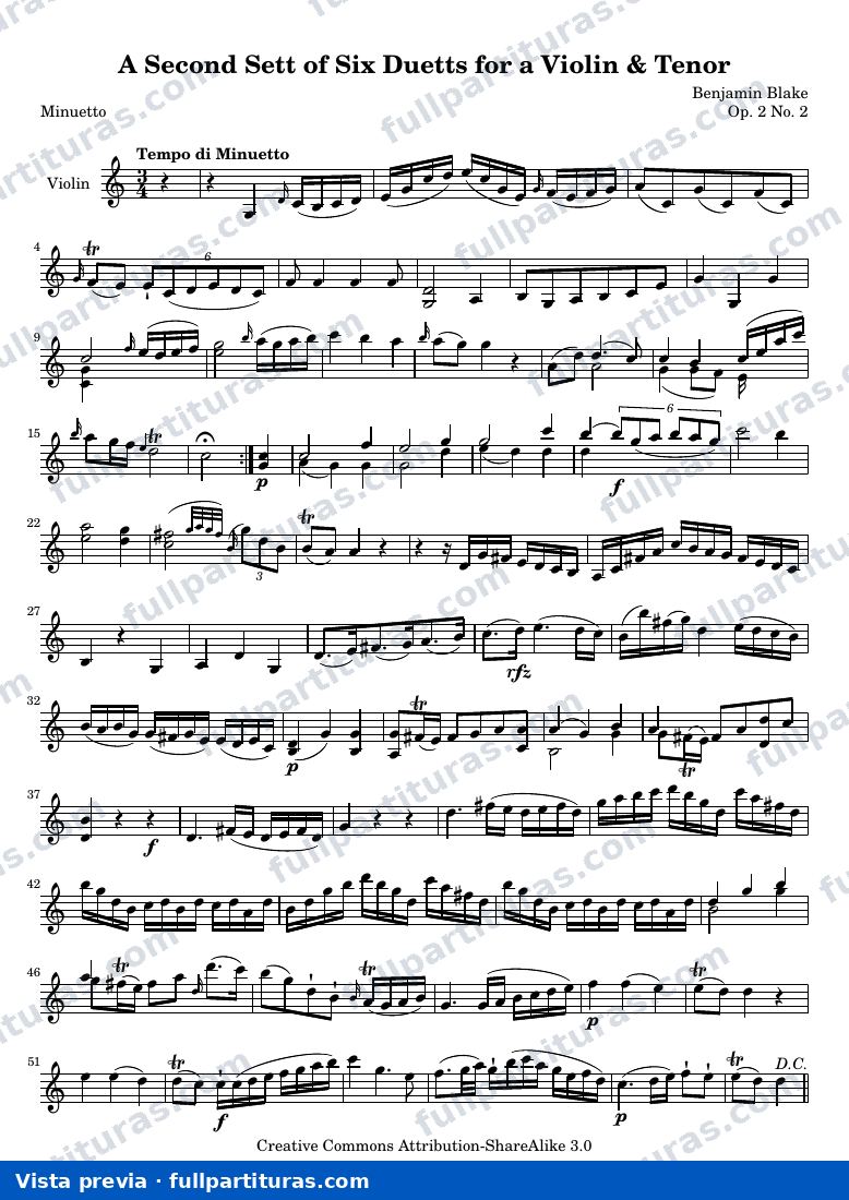 A Second Sett of Six Duetts for a Violin & Tenor: No. 2 — Bb 2 2 vn — предварительный просмотр