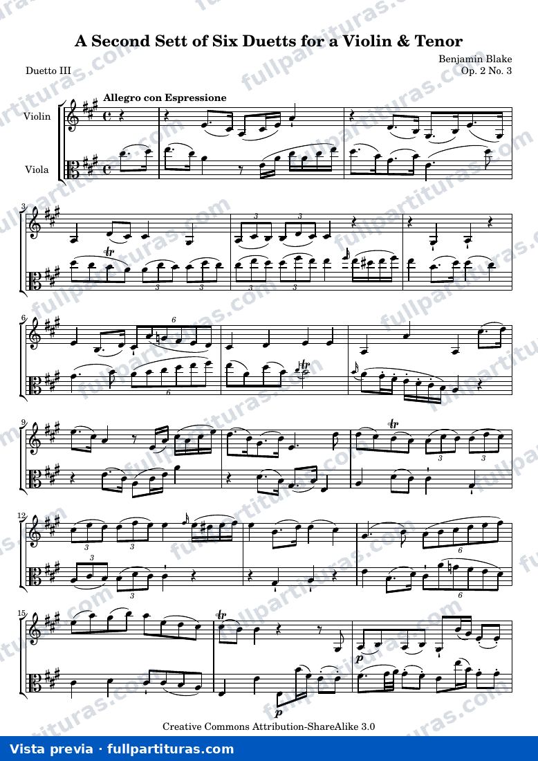 A Second Sett of Six Duetts for a Violin & Tenor: No. 3 — Bb 2 3 score — aperçu