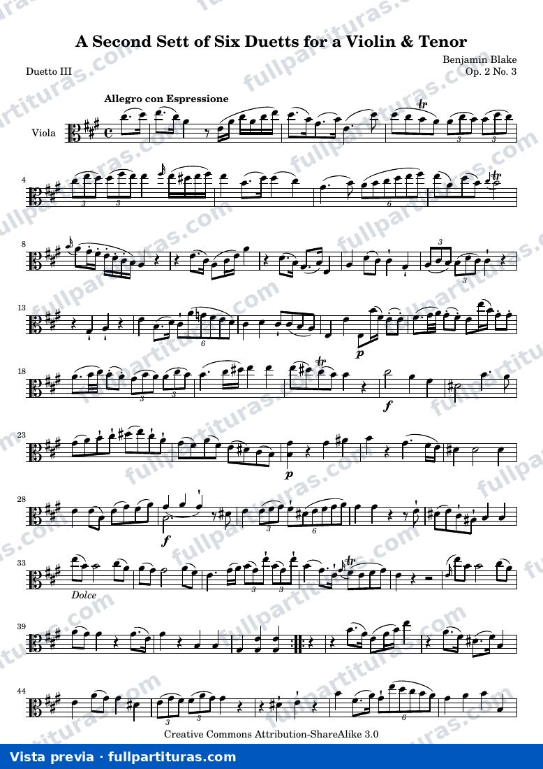 A Second Sett of Six Duetts for a Violin & Tenor: No. 3 — Bb 2 3 vla — visualização
