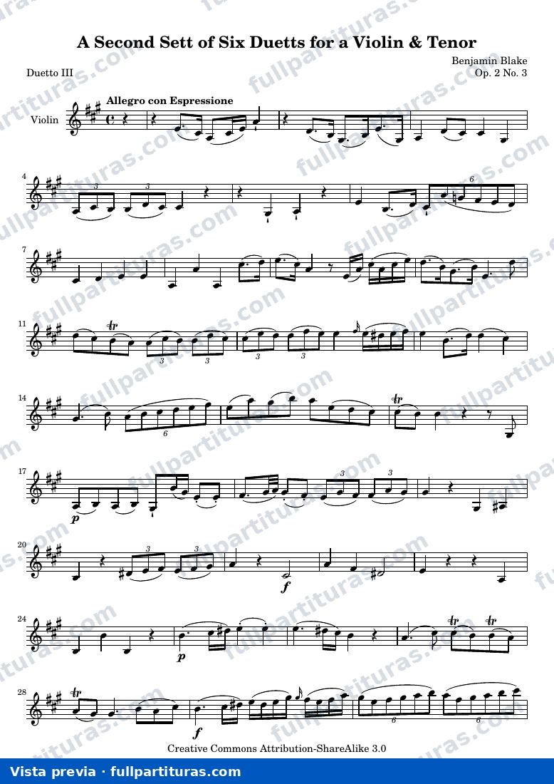 A Second Sett of Six Duetts for a Violin & Tenor: No. 3 — Bb 2 3 vn — visualização