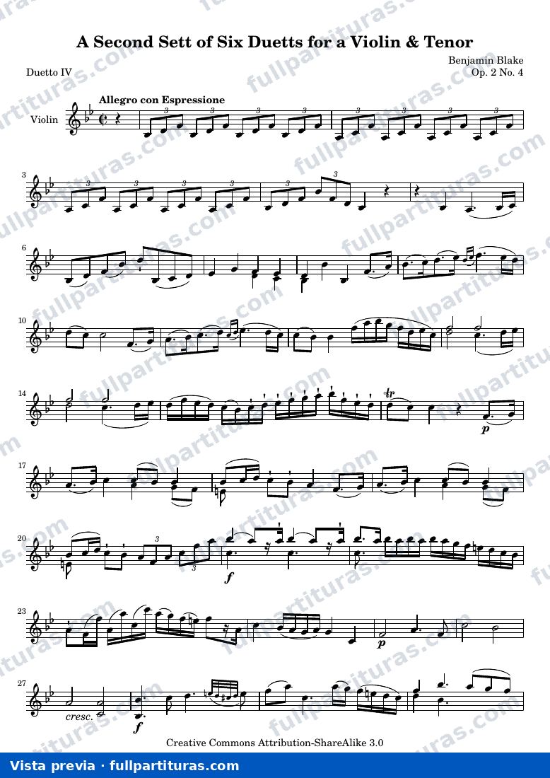 A Second Sett of Six Duetts for a Violin & Tenor: No. 4 — Bb 2 4 vn — aperçu